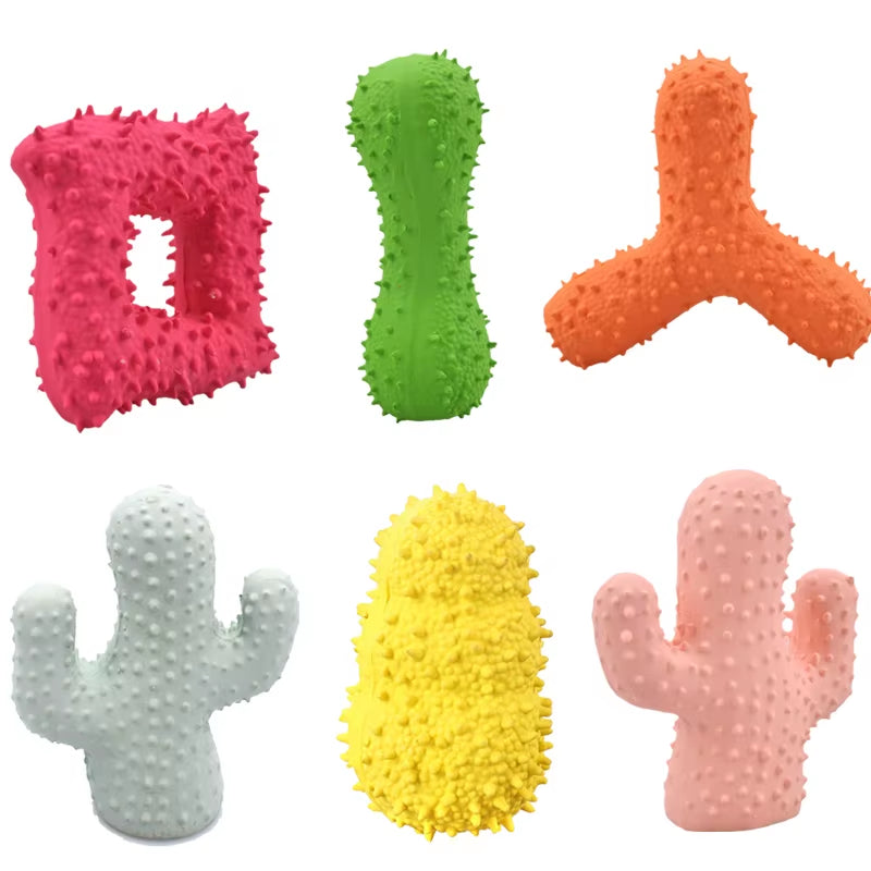 Safety Rubber Puppy Cat Dog Squeaky Toy Cactus Bone Pet Chew Toys for Small Dogs Teeth Cleaning Mascotas Accessories Suppiles